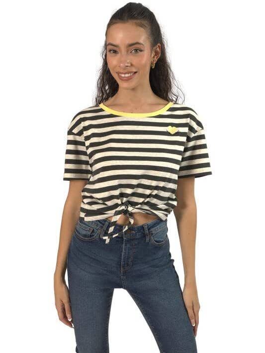 Womens Strip T-Shirt Short Sleeve Stripped Tee Tops - Black for wholesale by TOPLOOK LONDON