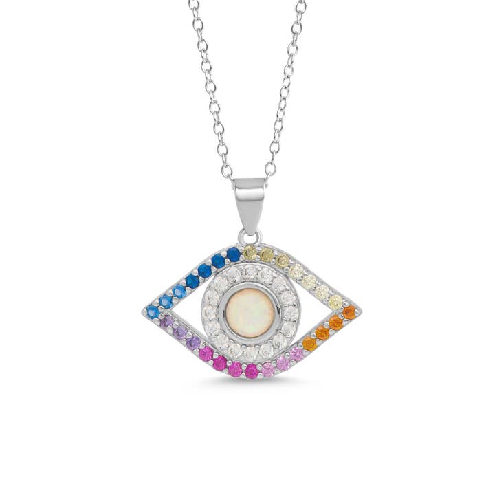 Rainbow CZ Evil Eye Necklace for wholesale by Lily Nily