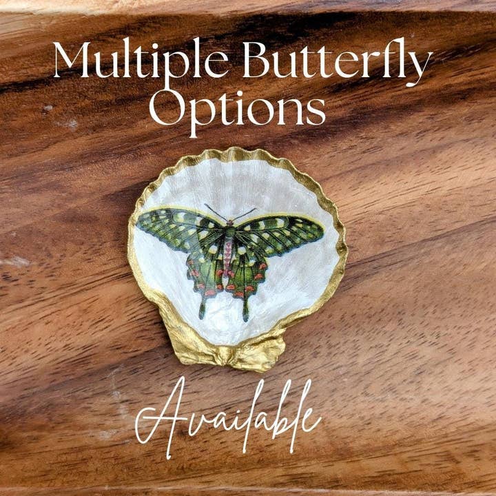 Sea Shell Trinket Dish | Butterflies - Green for wholesale by TillyPad Studios