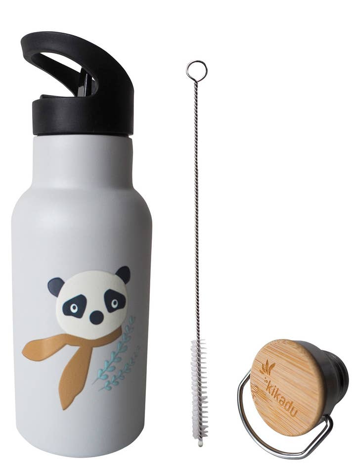 Panda water bottle silver/grey for wholesale by Kikadu
