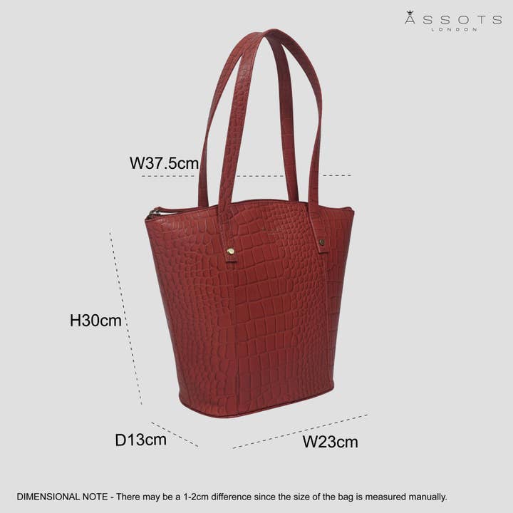 Assots London – wholesale Top handle bag – women's – MELANIE' Bright Red Croc Real Leather Unlined Bucket Bag