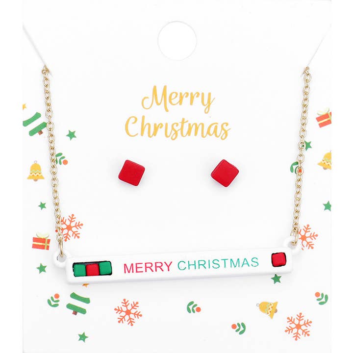 Merry Christmas Cube Resin Pendant Necklace for wholesale by Sensibling Corp.