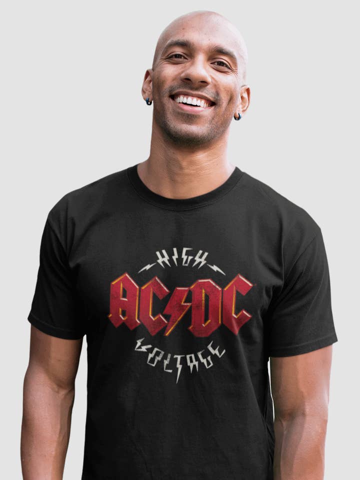 Black AC/DC T-shirt - AC/DC High Voltage for wholesale on Faire