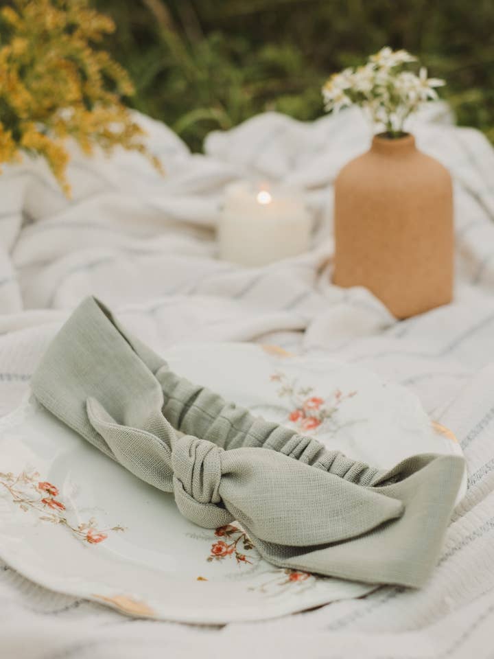 Linen buckle headband - Sage for wholesale by Boutique Soha
