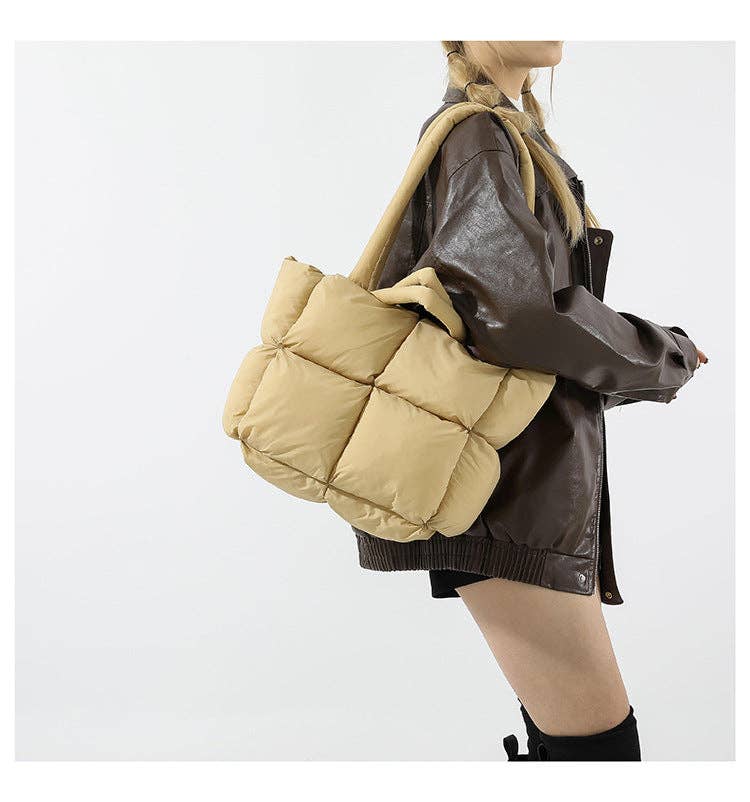 Dipped Shop - Wholesale Tote Bag - Women's - Simple Puffer Tote Bag Solid Color Soft Handbag DP809117