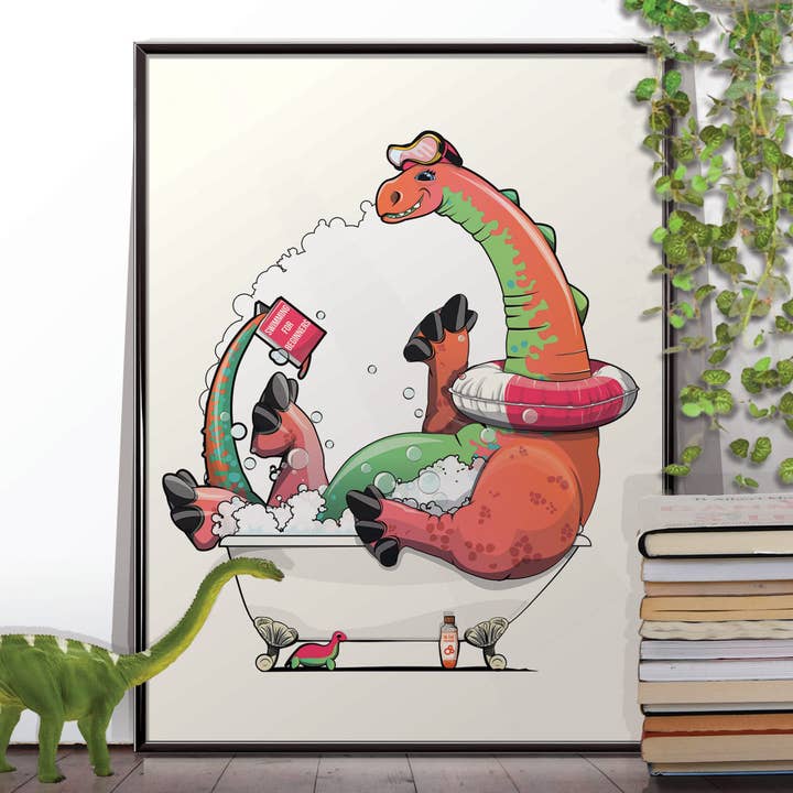 Affiche de baignoire Dinosaure Diplodocus pour la vente par In The Washroom