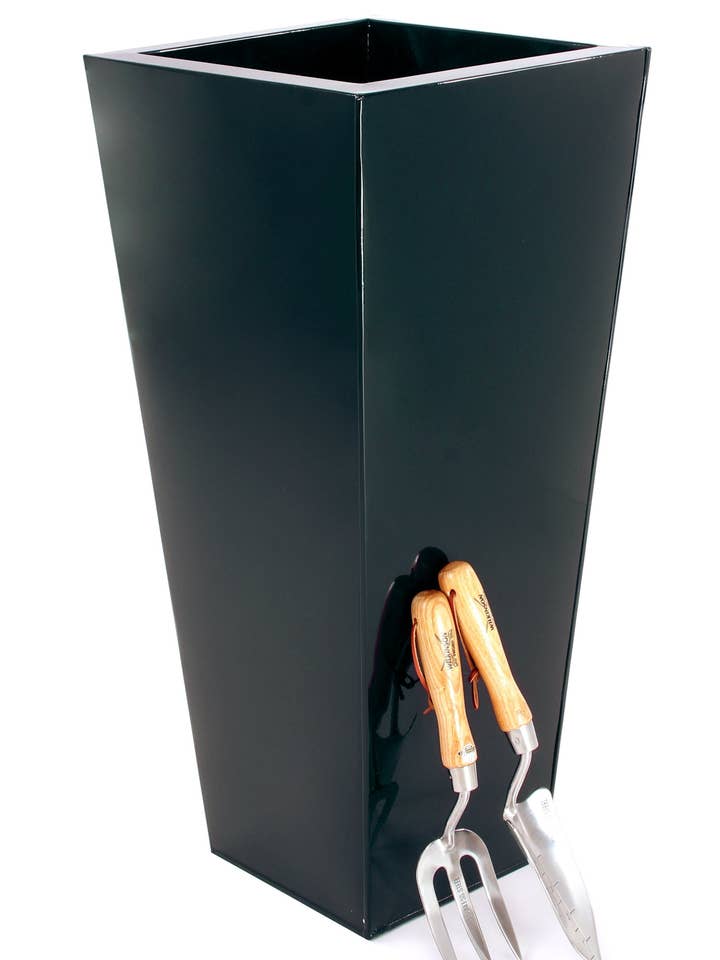 Portofino Collection 32cm Basalt Black Galvanised Steel Tapered Square Planter for wholesale by Closer2Nature