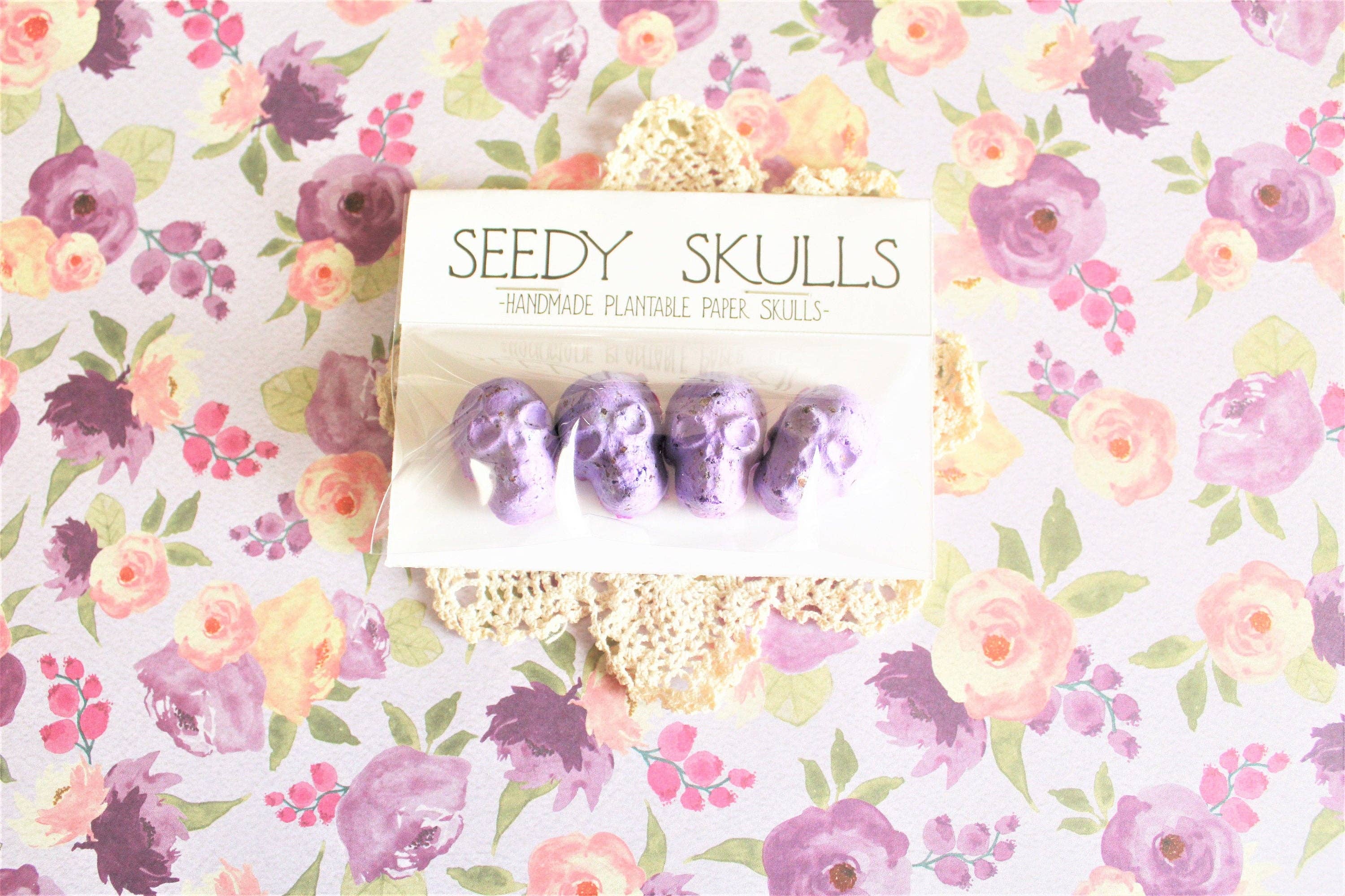 Darling Homebody - Wholesale Plant Seeds - 4 Pack Purple Plantable Paper Skulls / Seed Bombs / Seedy Skulls Pack / Garden Plants / Spring Summer Gift / Pastel Goth Wedding Flowers1