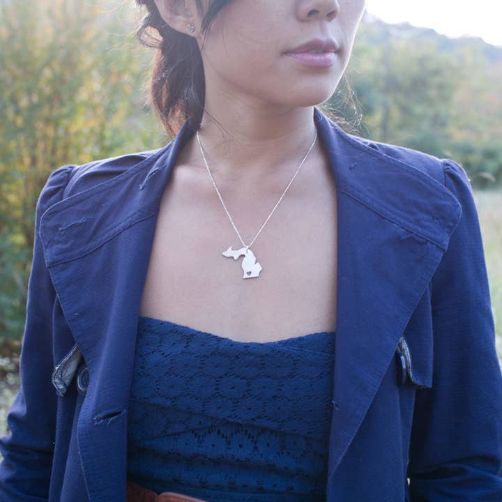 Upper and Lower Peninsula Michigan Personalize Necklace for wholesale by Farmhouse Moon