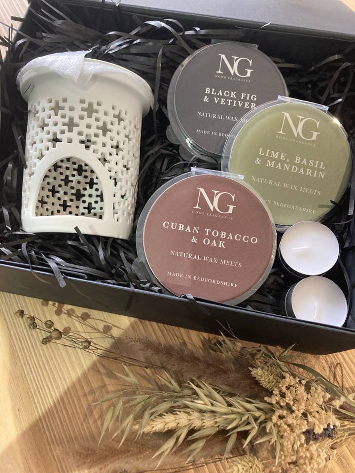 Matt White Cylinder Wax Melt Burner Gift Box for wholesale by Natural Grace Scent’s