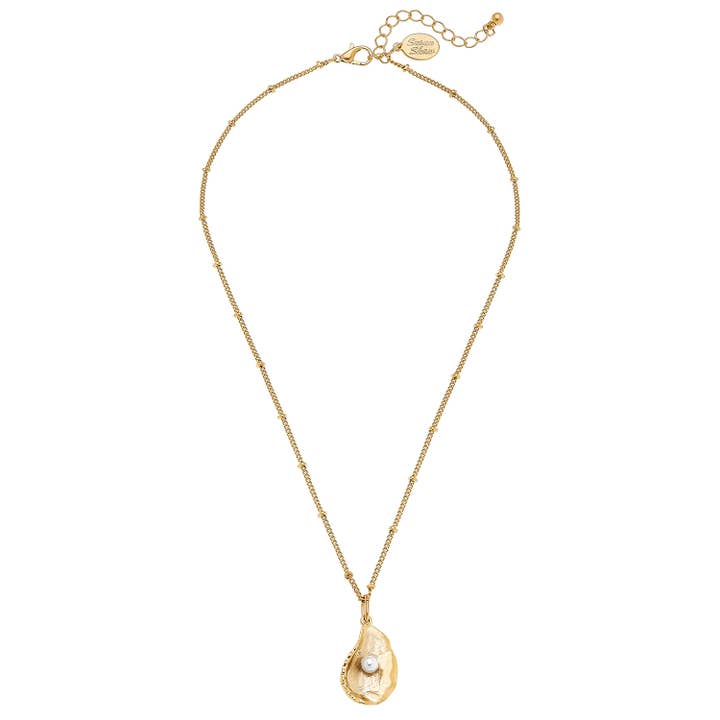 HANDCAST GOLD OYSTER WITH GENUINE FRESHWATER PEARL NECKLACE for wholesale by Susan Shaw