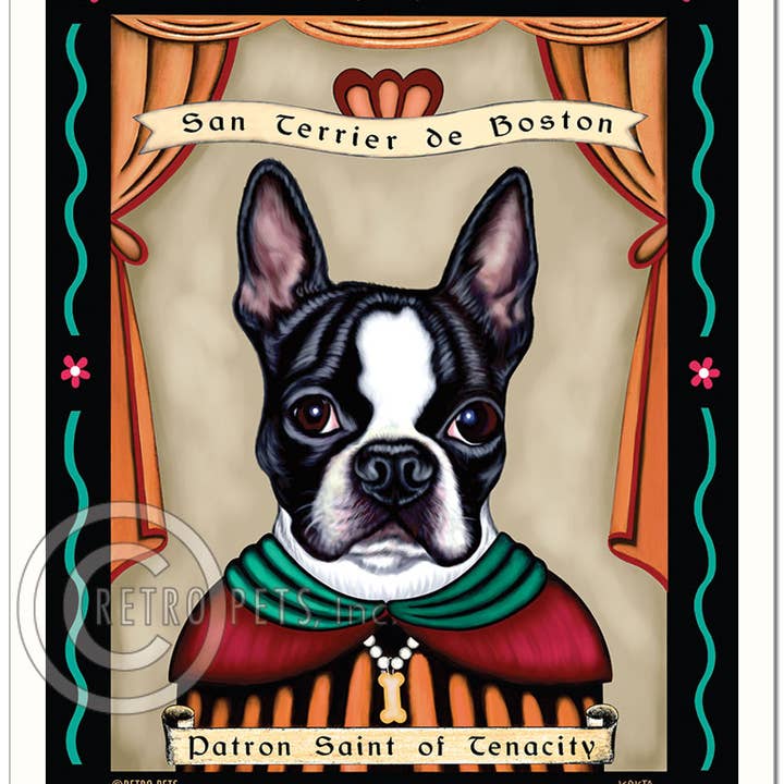 Retro Pets - Vendita all'ingrosso Stampa artistica - Stampa P-160 8x10, Boston Terrier «Terrier - Bianco e nero»
