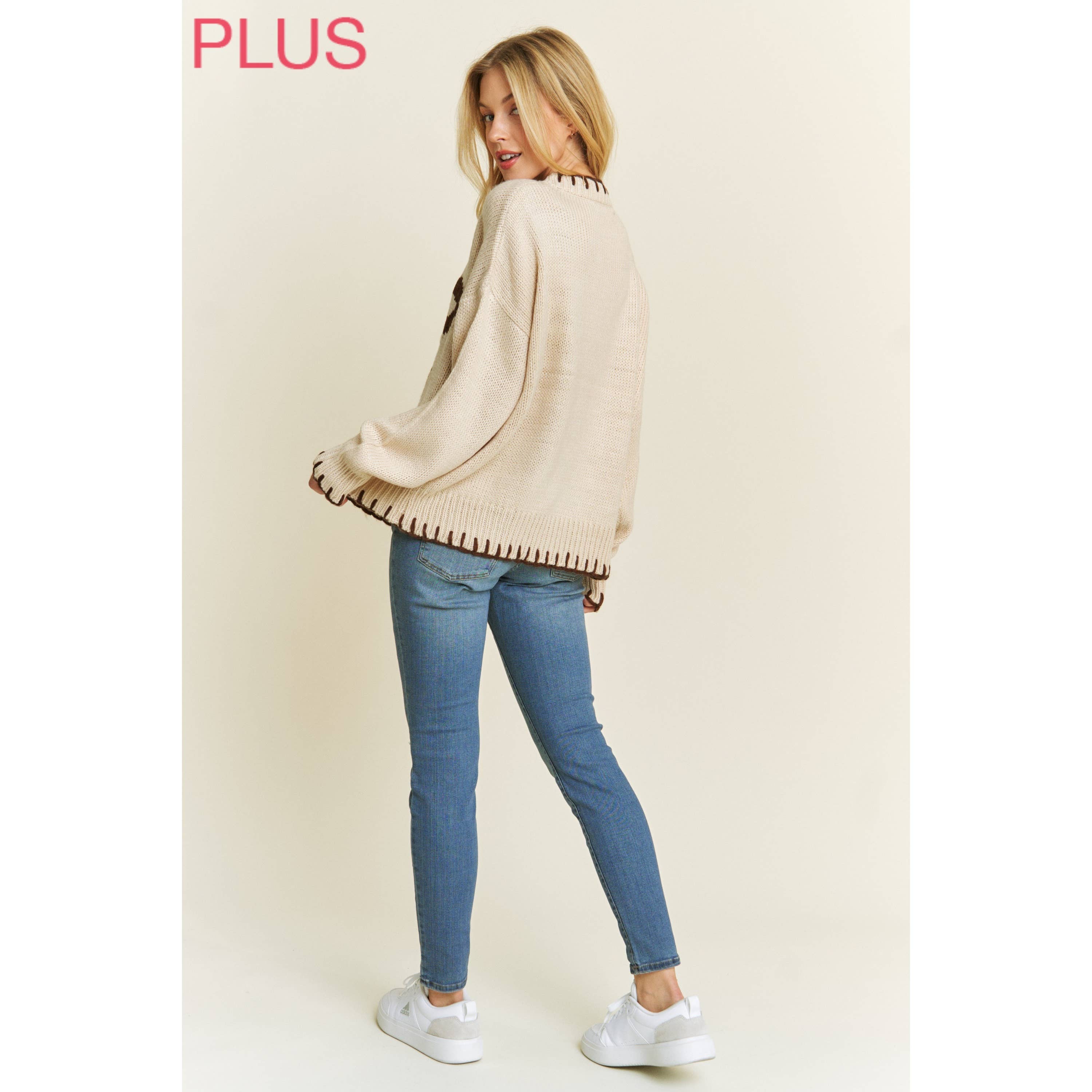 Sweet Generis – wholesale Knitted jumper – Women′s – PLUS HOLIDAY BIG BOW SWEATER PULLOVER WITH CONTRAST EDGE STI8