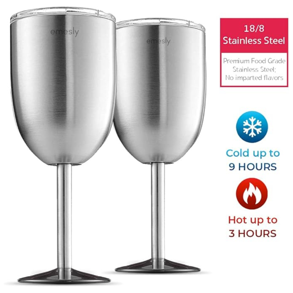 EMESLY - Wholesale Wine Glass - EMESLY 12oz Insulated Wine Goblets (Set of 2)1