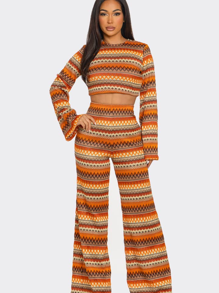 HCCTP72218P1 2PC BOHEMIAN LONG-SLEEVED TOP AND BLENDED for wholesale by BANJUL