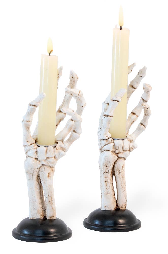 Boston International - Wholesale Tapered candle/candlestick - 8" Tall Skeleton Hand Tapers Set of 2 Halloween Décor