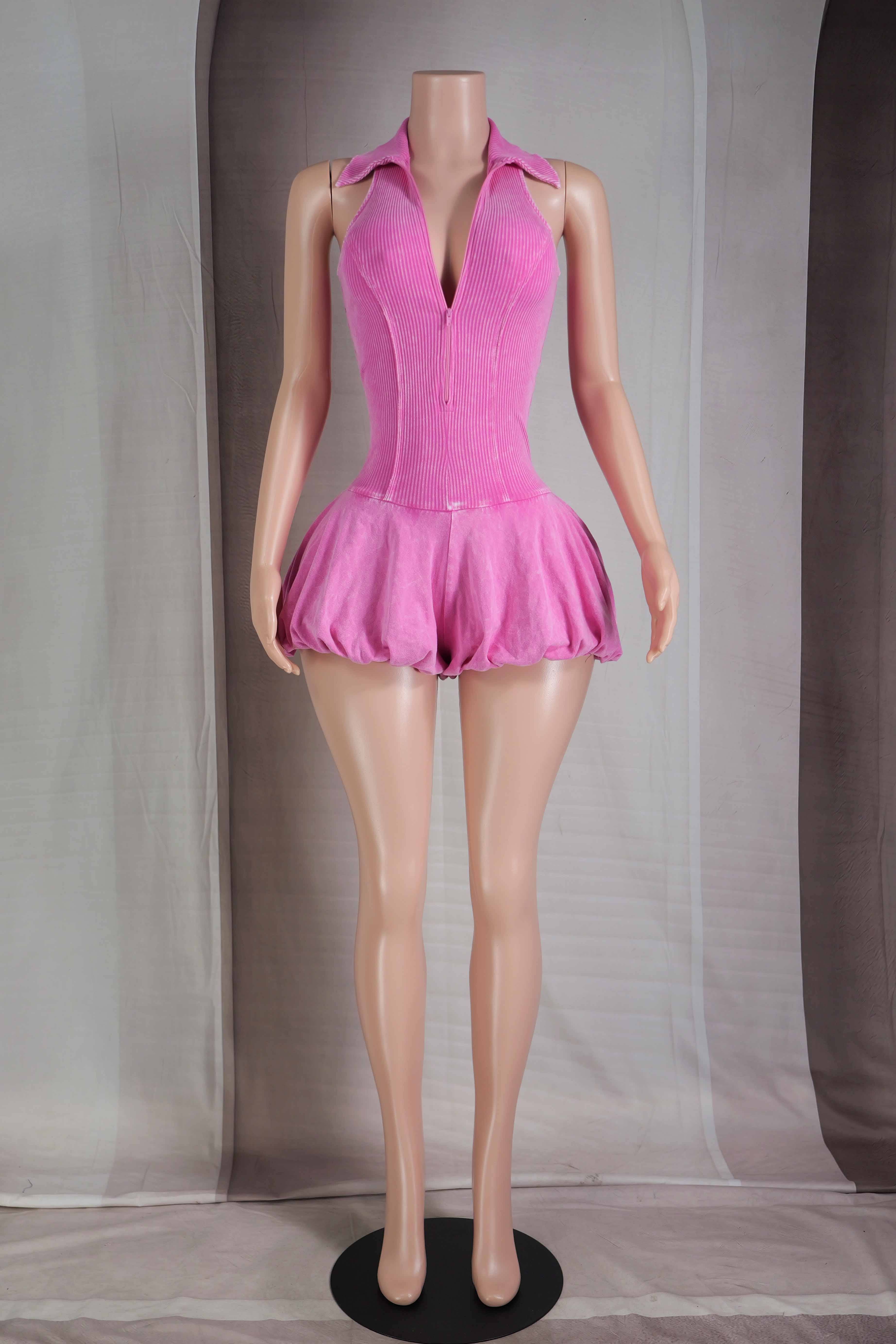 Dalia Studio - Wholesale Romper - Women's - MINERAL WASH SLEEVELESS ZIP UP BUBBLE ROMPER0