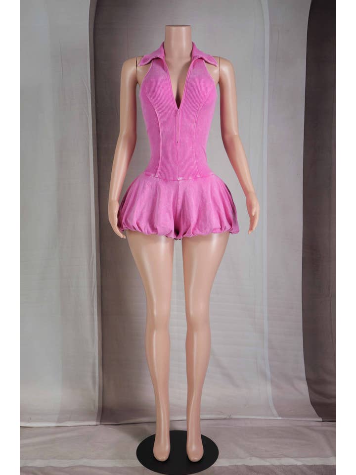 Dalia Studio - Wholesale Romper - Women's - MINERAL WASH SLEEVELESS ZIP UP BUBBLE ROMPER