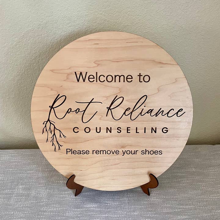 Custom Round Logo Wood Sign for wholesale by Far West Laser LLC