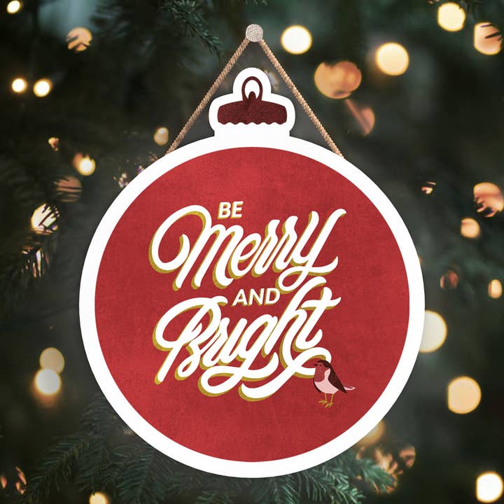 P2467 - Be Merry And Bright Robins Red Typography On A Baubl for wholesale by Vivid Squid Wholesale