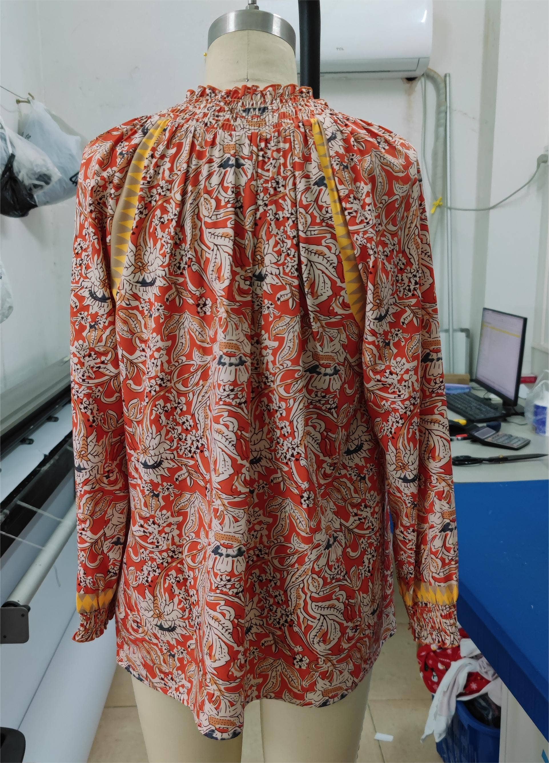 Red Bohemian Style Flare Sleeves Floral Top BBSP026 for wholesale on Faire2