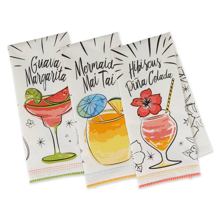 Tropical Sips Recipe Embellished Dishtowels Mixed Dozen for wholesale by Design Imports
