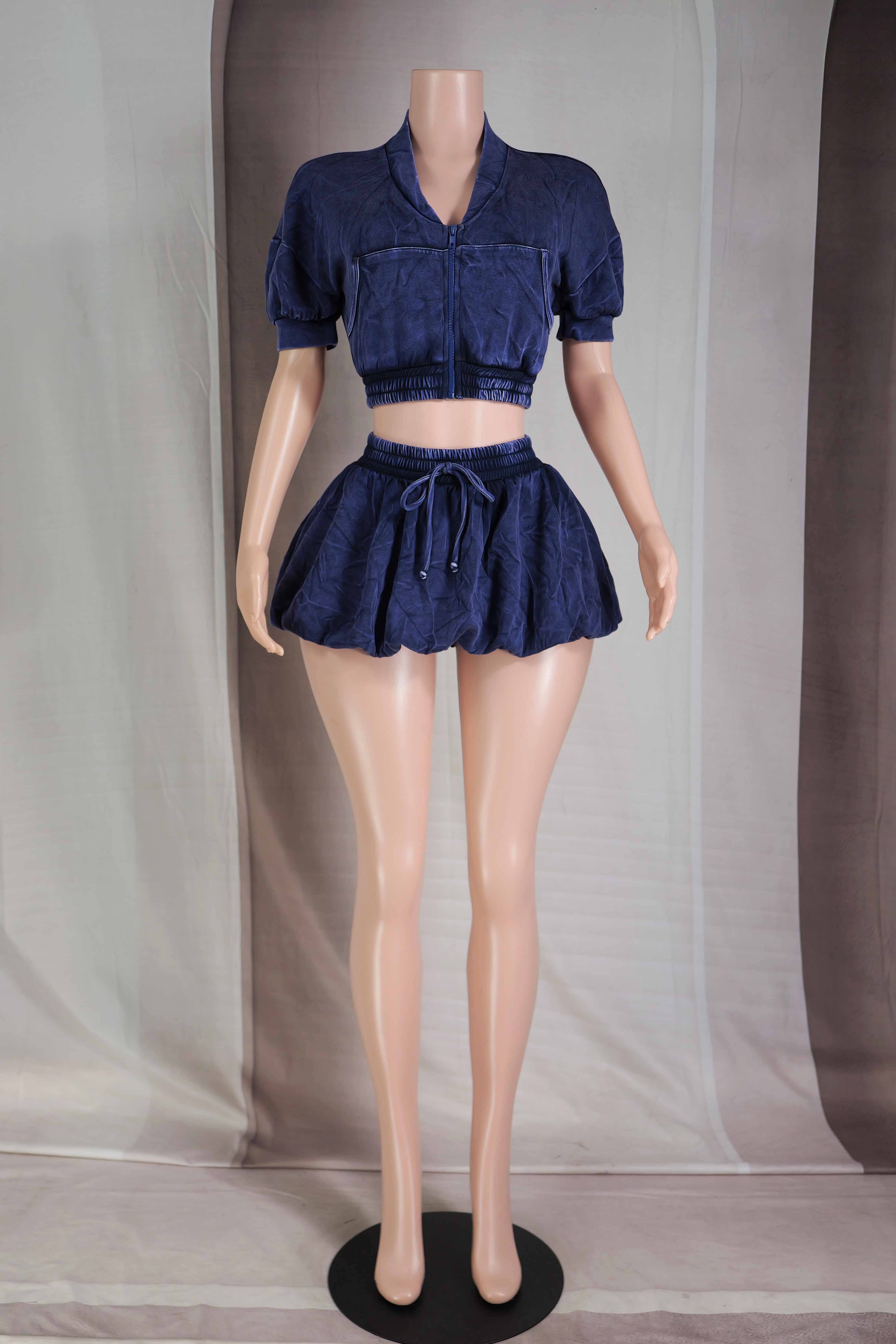 Dalia Studio – wholesale Top & skirt set – Women's – MINERAL WASH SHORT BOMBER & BUBBLE SKORT SET5