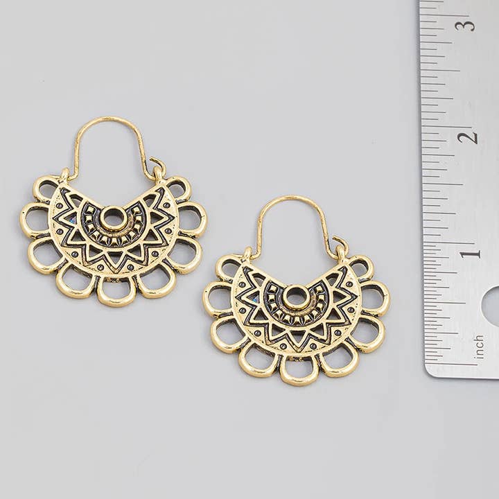 Silver Ethnic Flower Disc Drop Earrings for wholesale on Faire1