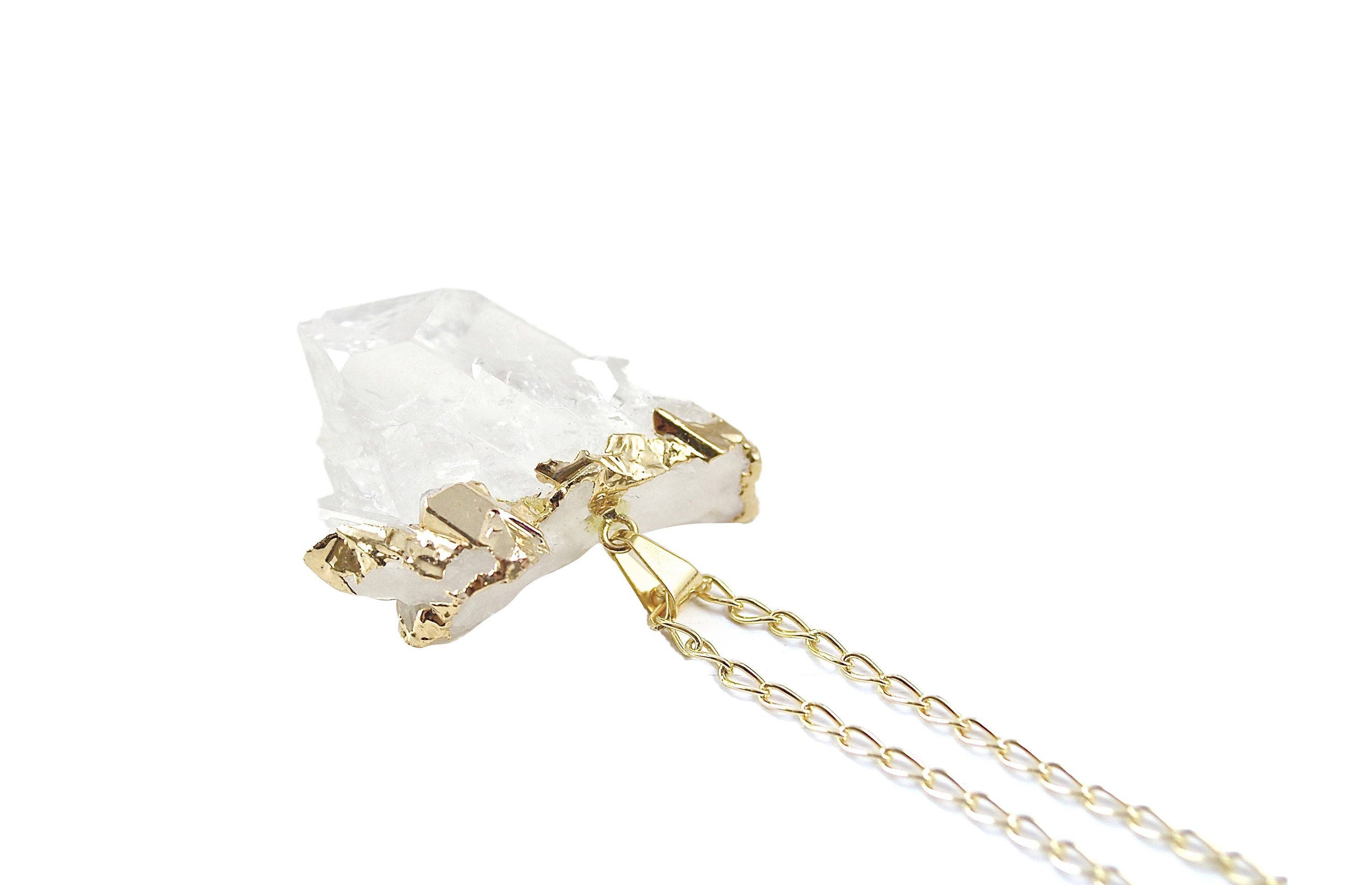 Crystal and Sage - Wholesale Pendant/Charm Necklace - Rock crystal necklace plated with crystal druse1