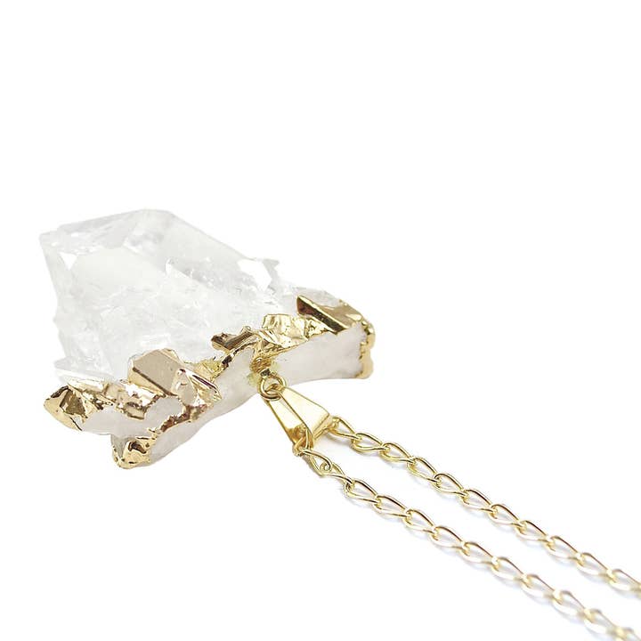 Crystal and Sage - Wholesale Pendant/Charm Necklace - Rock crystal necklace plated with crystal druse1