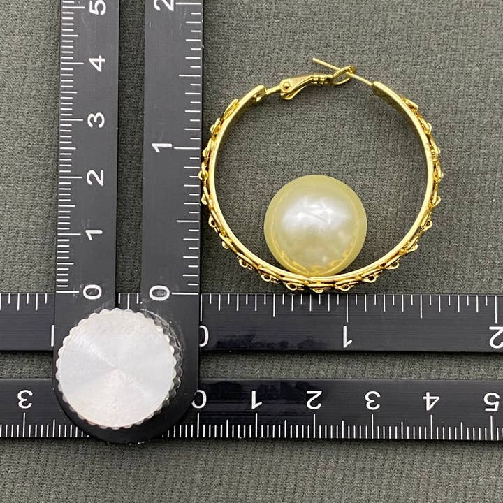 Mio Queena - Wholesale Hoop Earrings - Big Pearl 18K Gold Plated Wheat Shape Hoop Earrings3