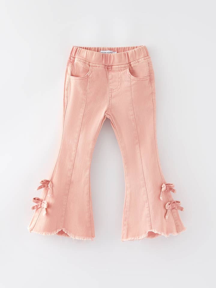 Rylee Faith Designs - Wholesale Jeans - Kids - Girls Light Pink Bow Flared Elastic Denim Pants