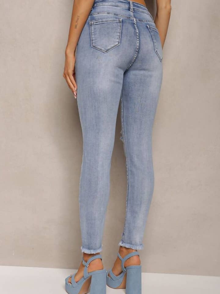 PLUS SIZE BLUE DENIM RIPPED SKINNY HEM JEANS for wholesale on Faire