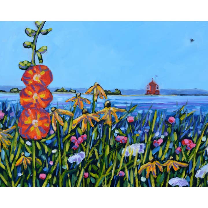 Impresión "Vistas de Hollyhock en la Isla Mackinac" Flor - Arte de Pared para venta al por mayor de Dreese Fine Art