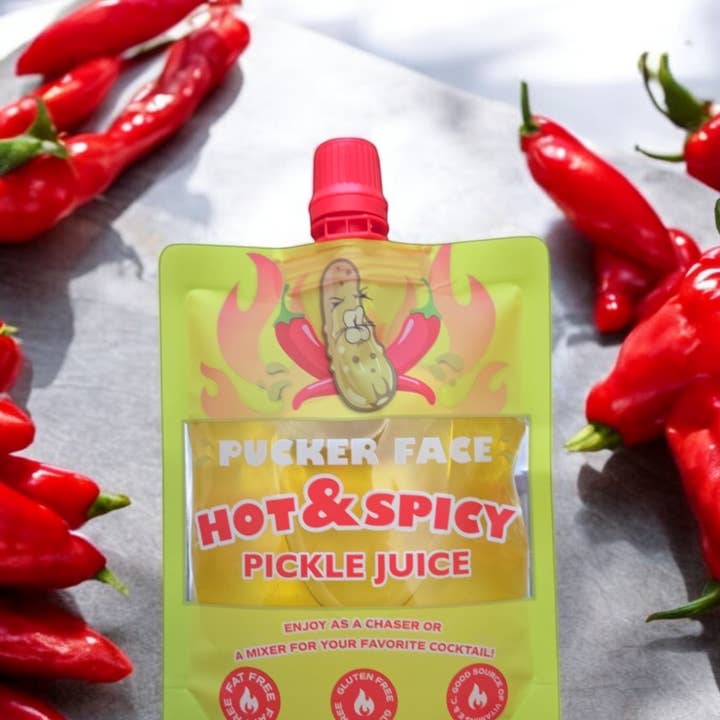 PUCKER FACE - Wholesale Sports/Energy Drink - Pucker Face Hot & Spicy Pickle Juice 4 OZ 10 CT CADDIE BOX1