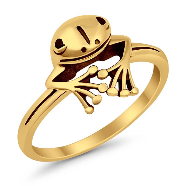 Oxidized Frog Ring Peeping Yellow Tone Plain Band for wholesale on Faire