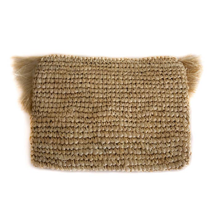 Bali Harvest - Wholesale Clutch Bag - Women's - Straw Grass Raffia Clutch with Fringe (Half Moon Flap)