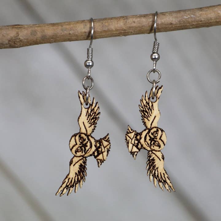 Owl with Letter Wooden Dangle Earrings for wholesale by Cates Concepts
