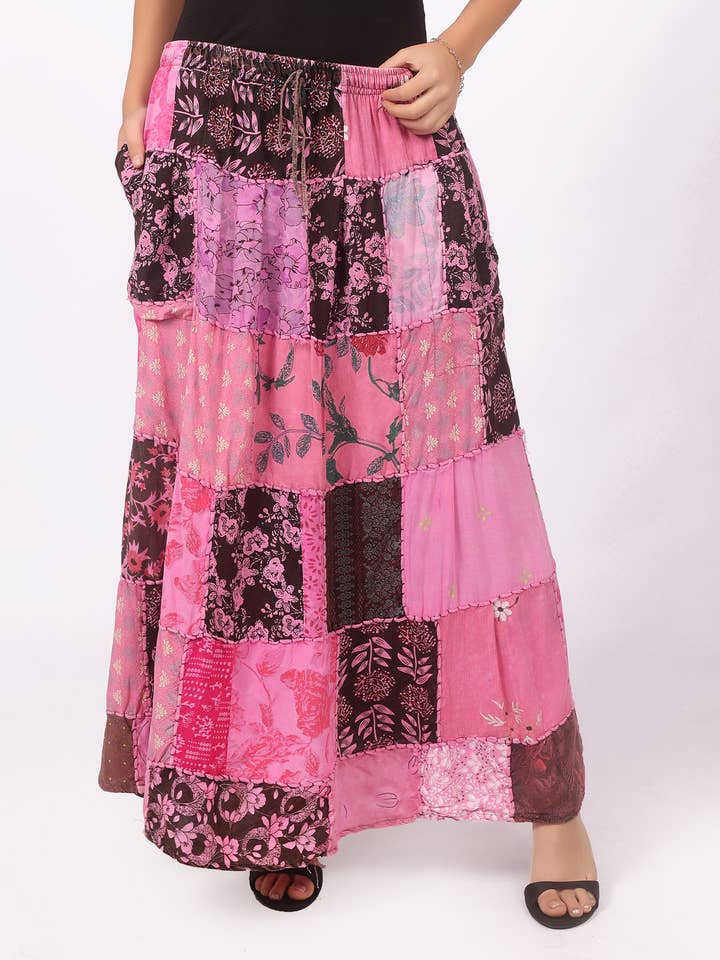 Women's Acid wash Patchwork Tribal Long Maxi Skirt Mix Lot for wholesale by Wevez