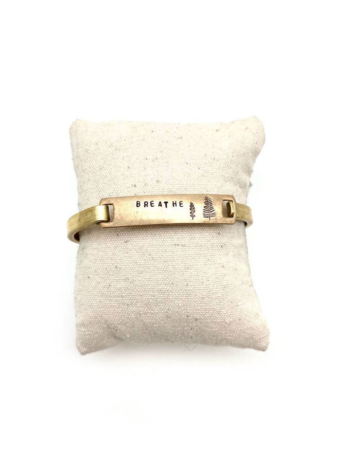 "Breathe" Stamped Clip-Cuff Brass Bracelet for wholesale by Stone Cooper