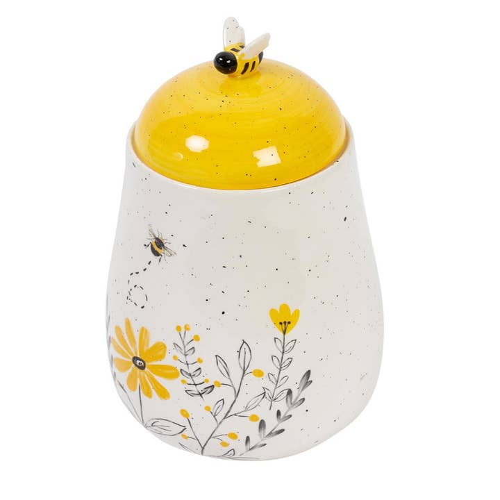 Art & Home - Vente Bocal décoratif - Pot en céramique avec couvercle Bee Garden 7,8"
