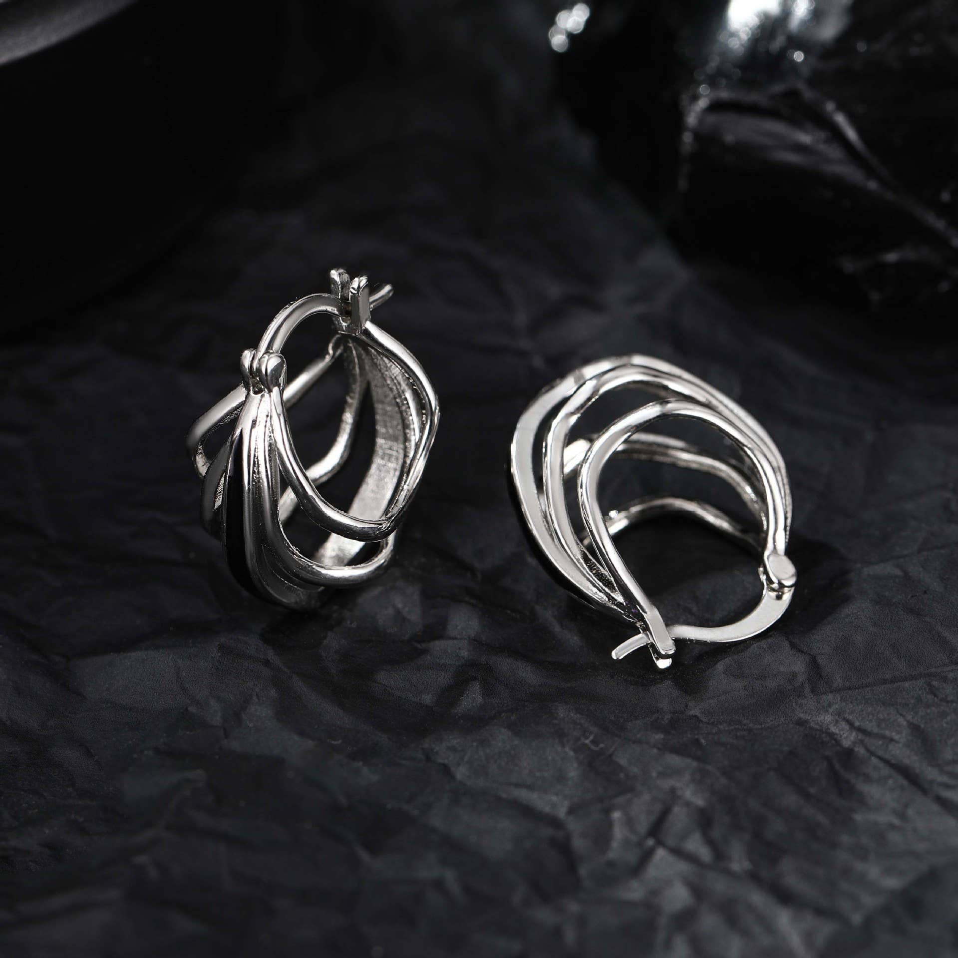 PARAGON CAT - Wholesale Dangle Earrings - 925 Silver Openwork Multi-Layers Irregular Simple Earrings4