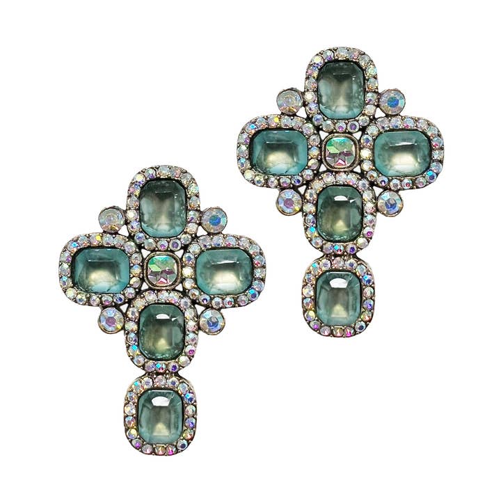 Opulent Green Crystal Cross Studs for wholesale on Faire0