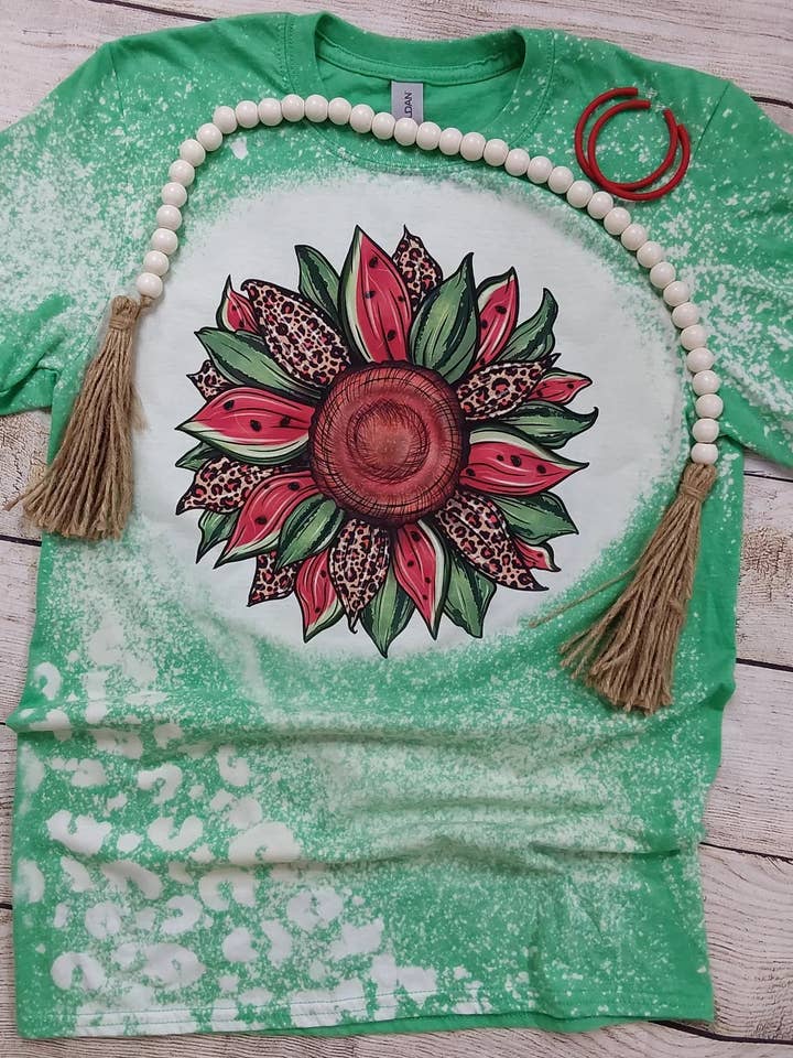 Tee Branqueado de Melancia Girassol por atacado de Wanderlust Designs Wholesale