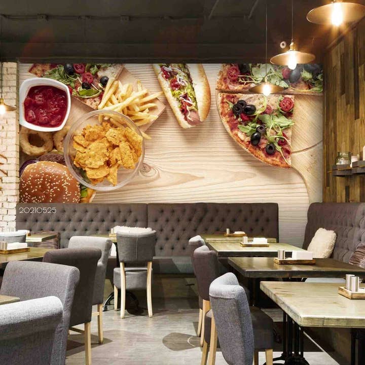 3D Hamburger Chips Pizza Ketchup Wandbild Tapete YXL 823 für den Großhandel von Jess Art Decoration