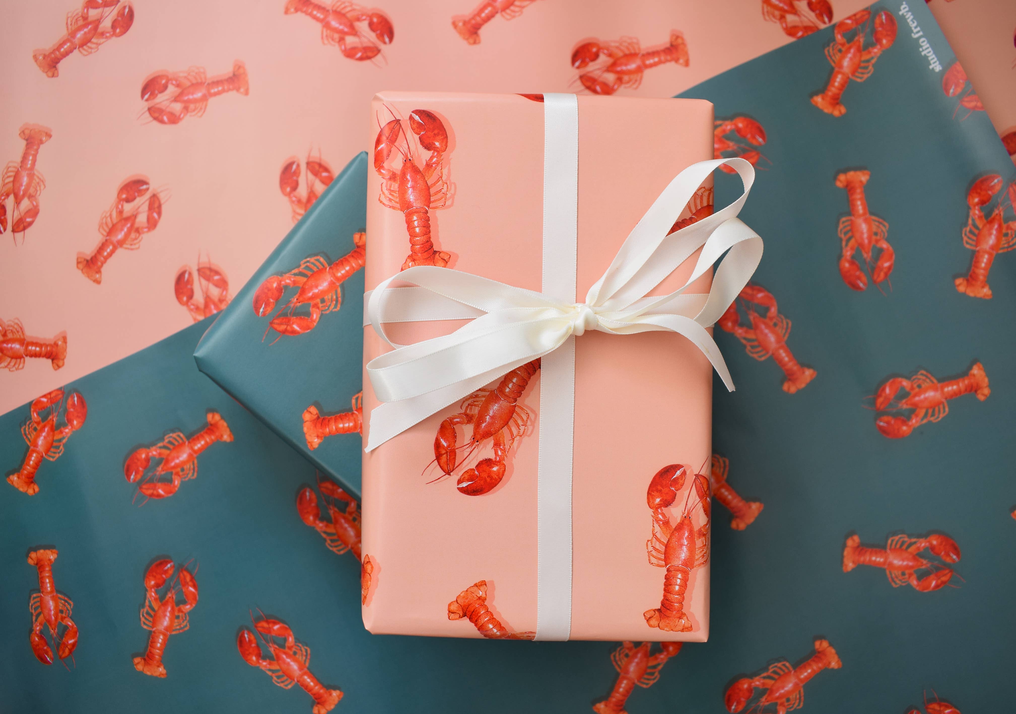 studio frewb - Wholesale Flat Wrap - Lobster gift wrap (pink) - single sheets 6