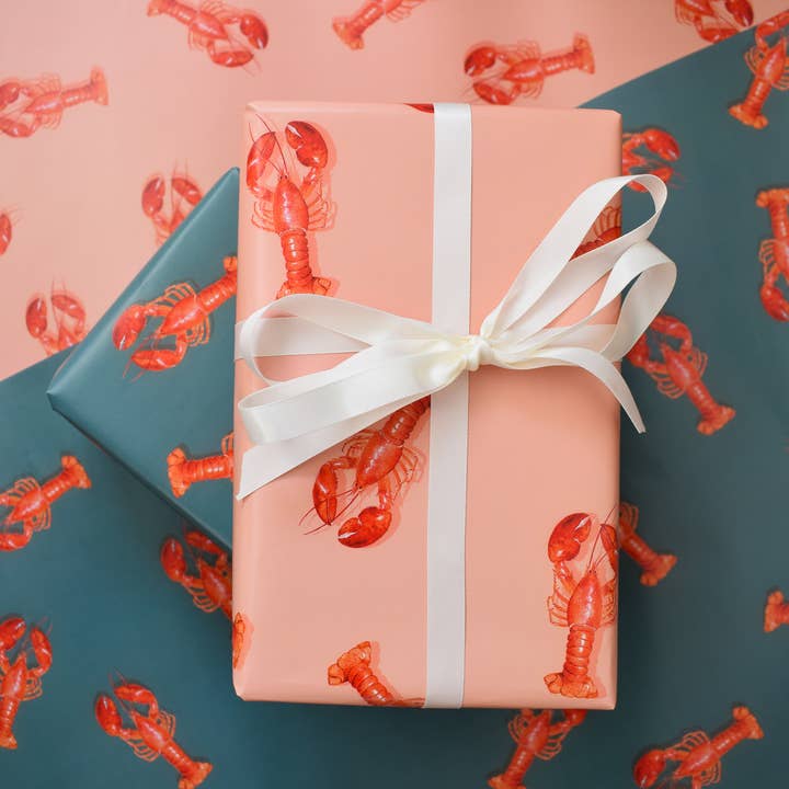 studio frewb - Wholesale Flat Wrap - Lobster gift wrap (pink) - single sheets 6
