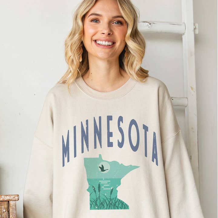 BLUME & CO. - Wholesale Graphic Sweatshirt - Women's - MINNESOTA STATE LAKESCAPE Oversized Graphic Sweatshirt0