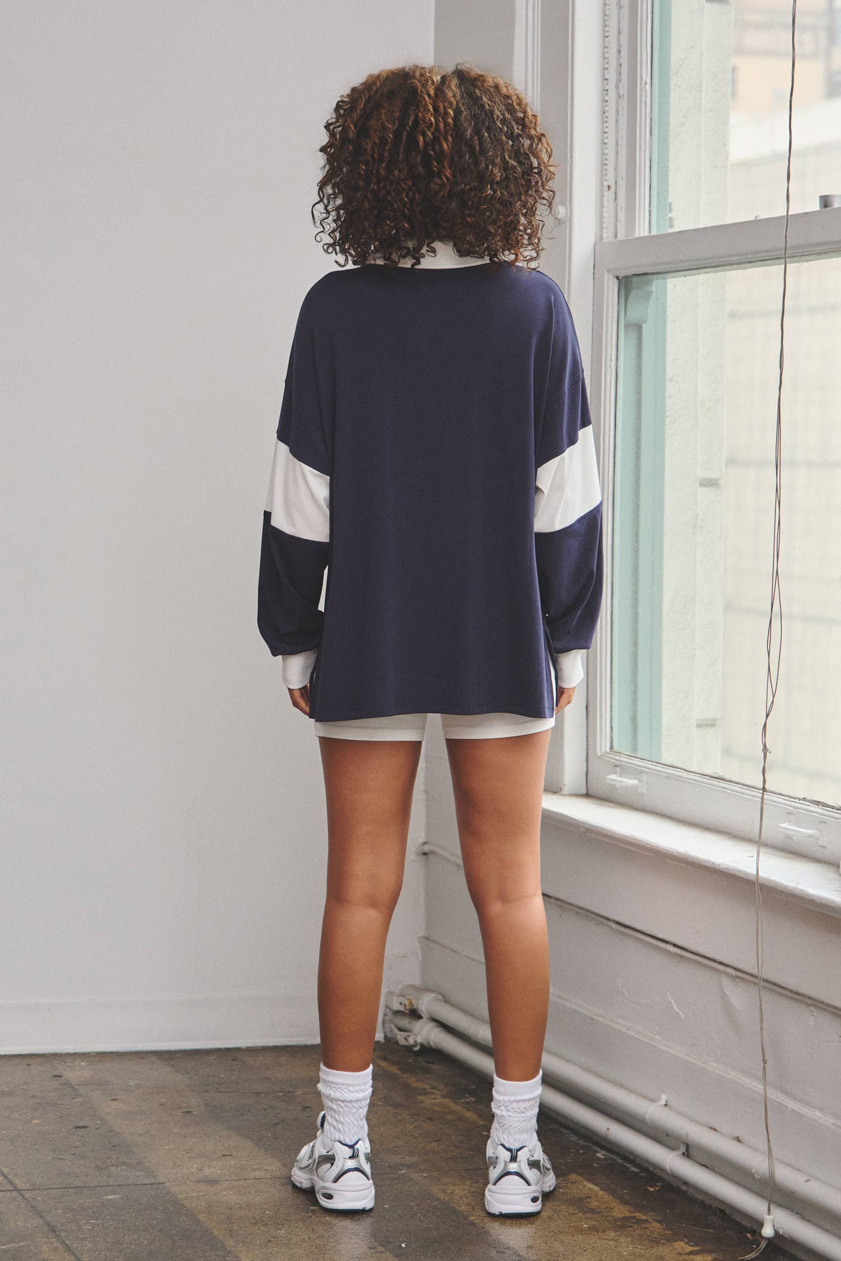 No Vacancy - Wholesale Lounge Set - Women's - Stripe rugby polo top & biker shorts set2