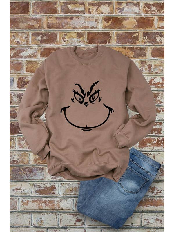 Top Avenue - Wholesale Graphic Sweatshirt - Women's - Grinch Face, Christmas, Unisex Crewneck Fleece Sweatshirts5